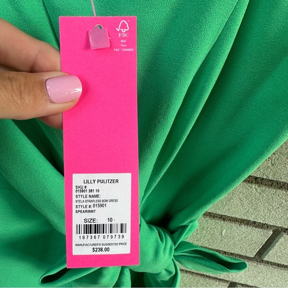 Lilly Pulitzer Stela Strapless Bow Dress Spearmint Green 10 NWT Holiday Cocktail - Picture 11 of 13